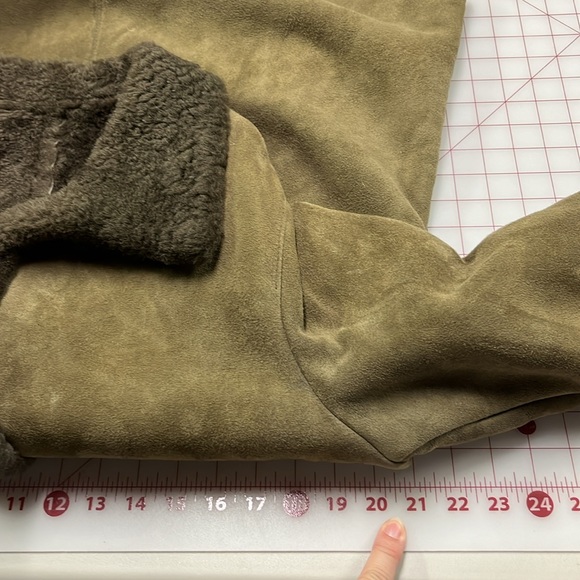 DUCK SPORT Genuine Shearling Sheepskin Suede/Fur Lined Button Pocket Car Coat M - Picture 15 of 16
